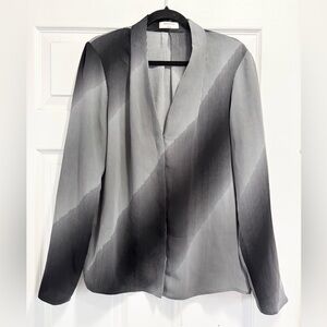 Aritzia Babaton Black Gray Akira Power Blouse Striped Button Up Top Size Large